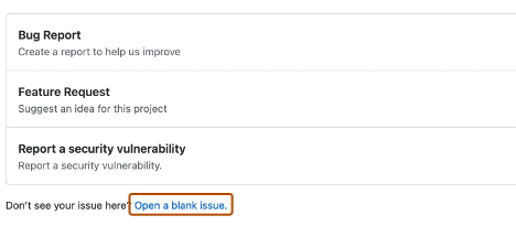 สกรีนช็อตของเมนูเทมเพลตปัญหา ด้วยการไฮไลต์ตัวเลือกเปิดปัญหาที่ว่างเปล่า