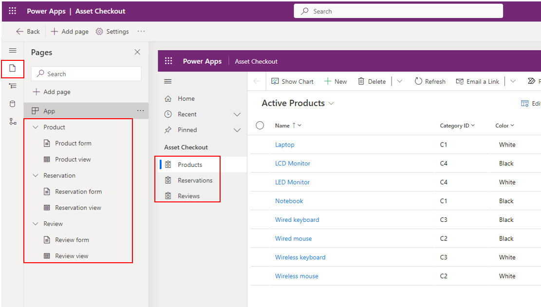 Screenshot of the three layers of page layouts in the app.