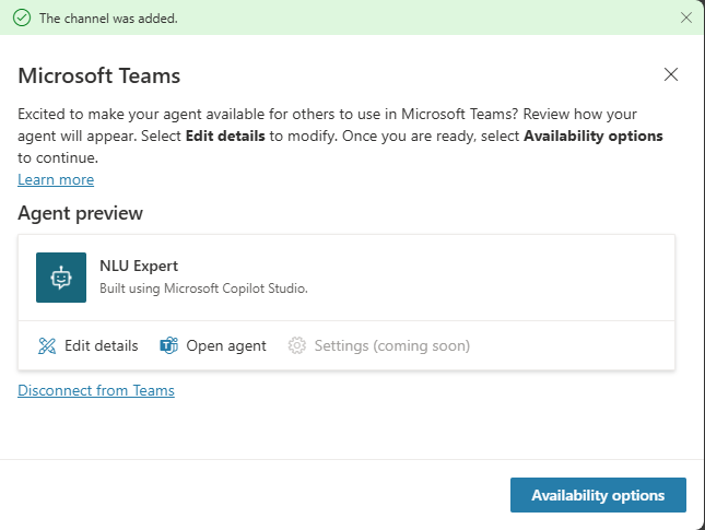 ภาพหน้าจอของกล่องโต้ตอบช่องทาง Teams