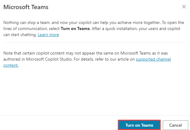 ภาพหน้าจอของกล่องโต้ตอบ Teams
