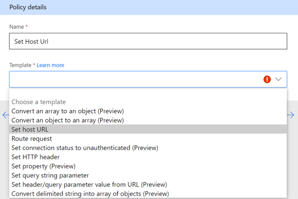 Screenshot showing choosing a policy template.