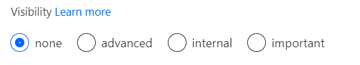 Screenshot of visibility options - none, advanced, internal, and important.