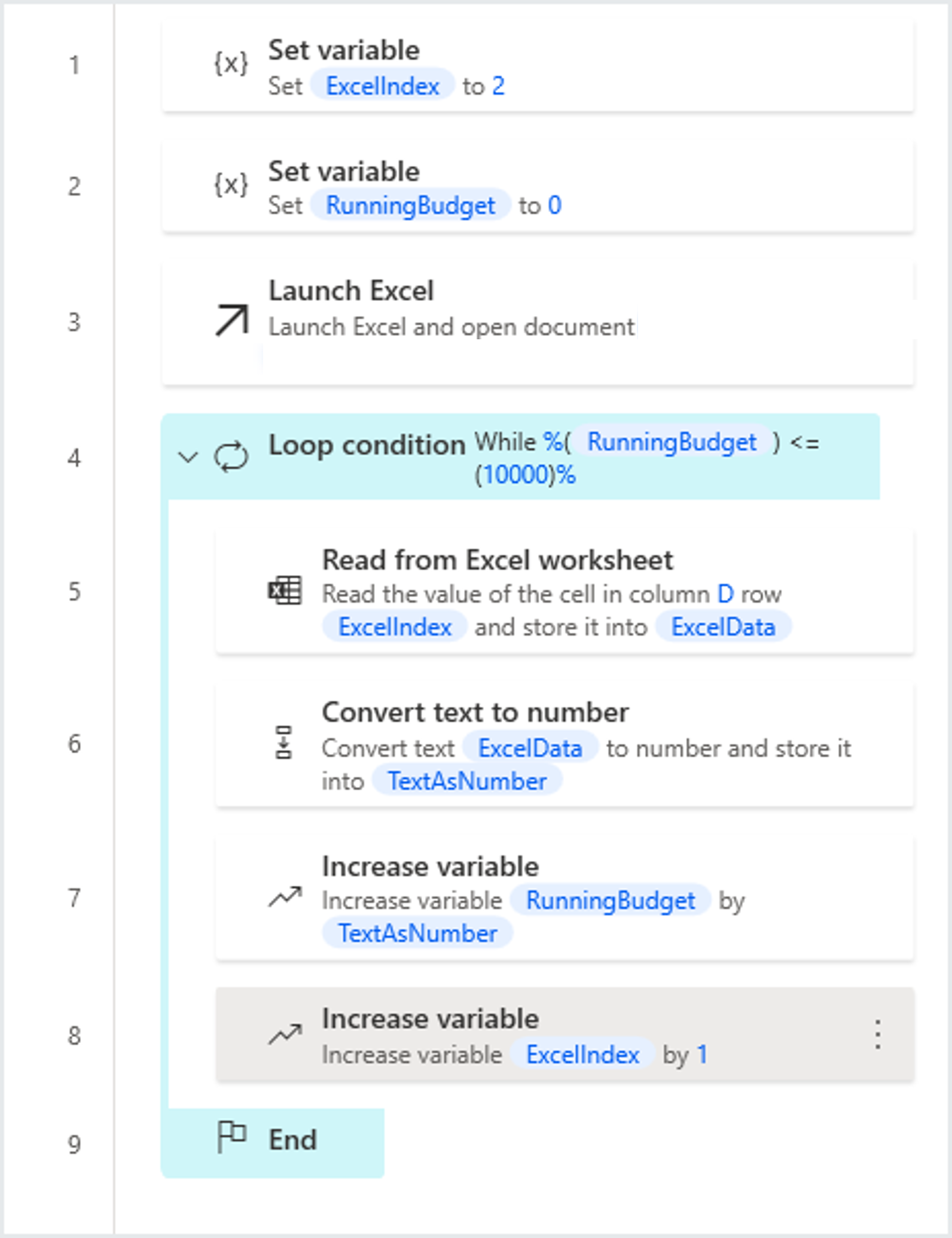Screenshot of the loop condition workspace example.