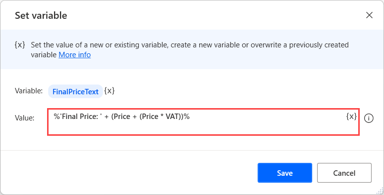 Screenshot of an expression with arithmetic operator.