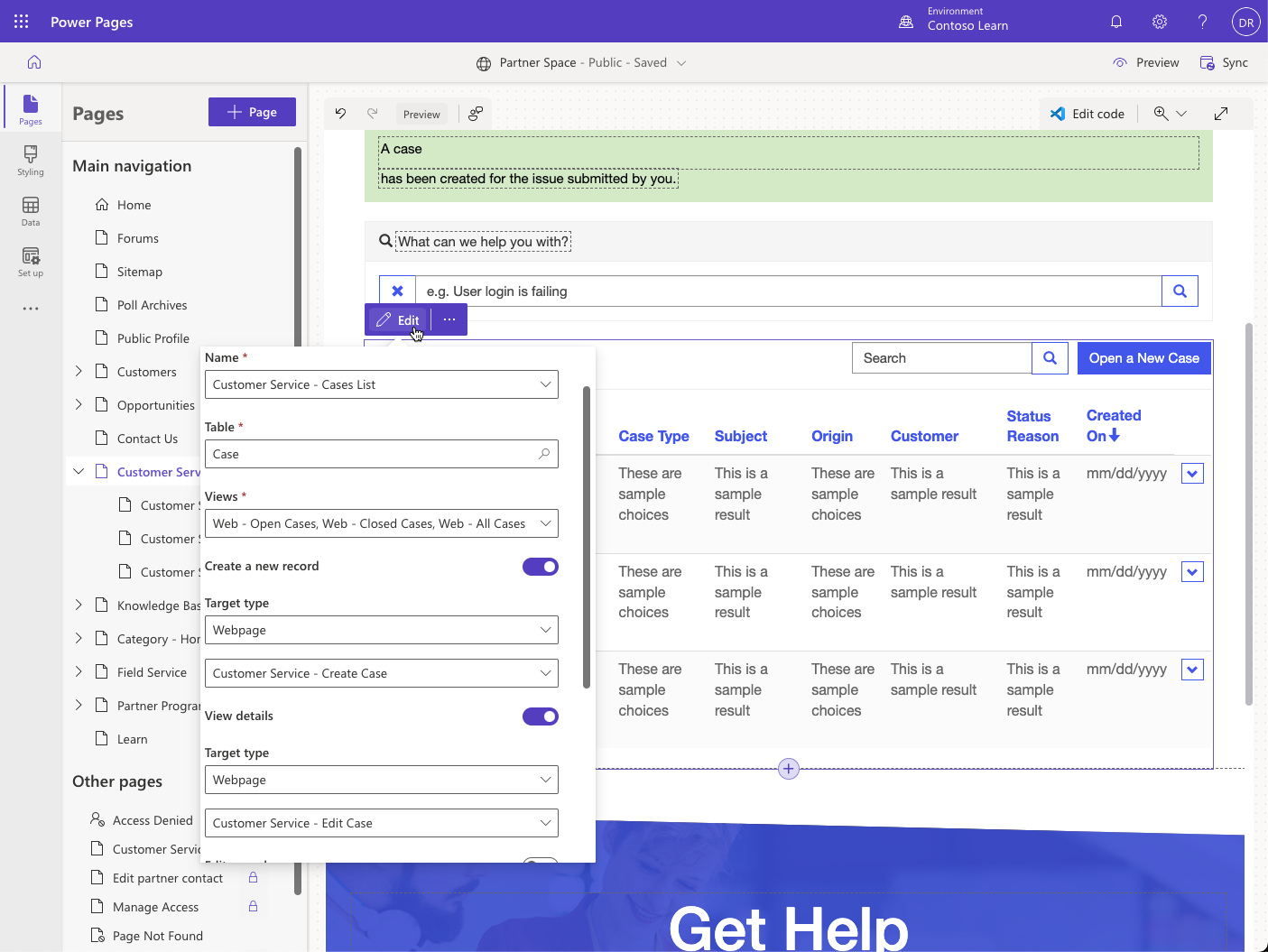 Screenshot of basic list configuration in design studio.