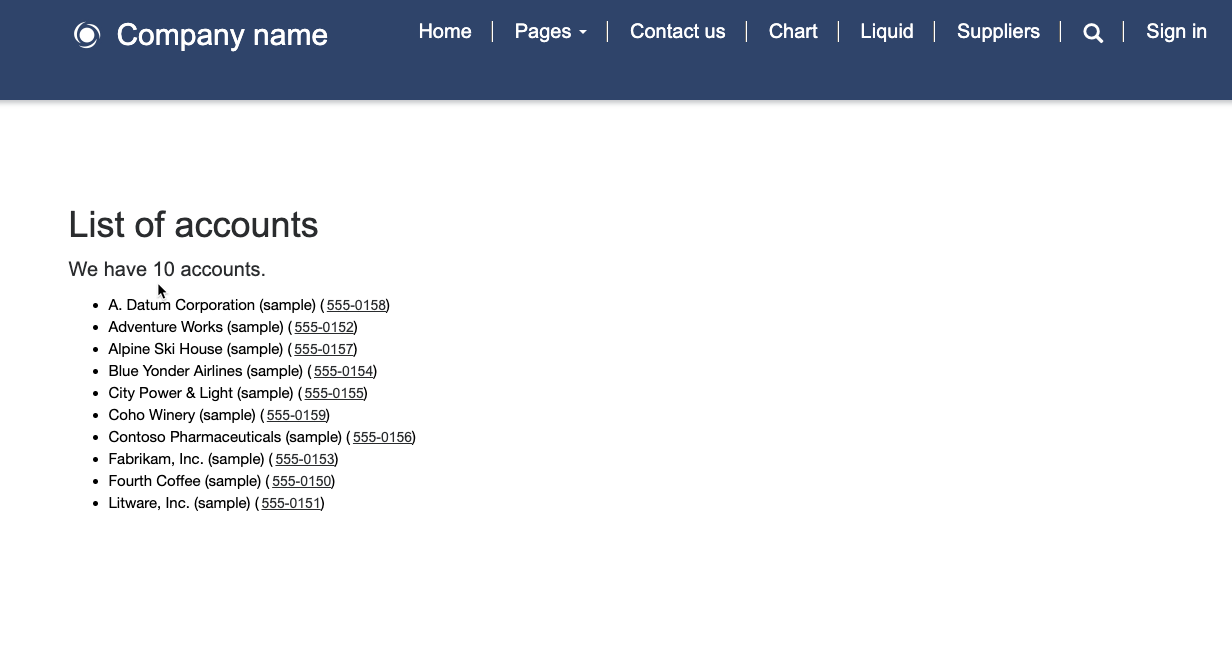 Screenshot of a webpage displaying a list of accounts in an anonymous browsing session.