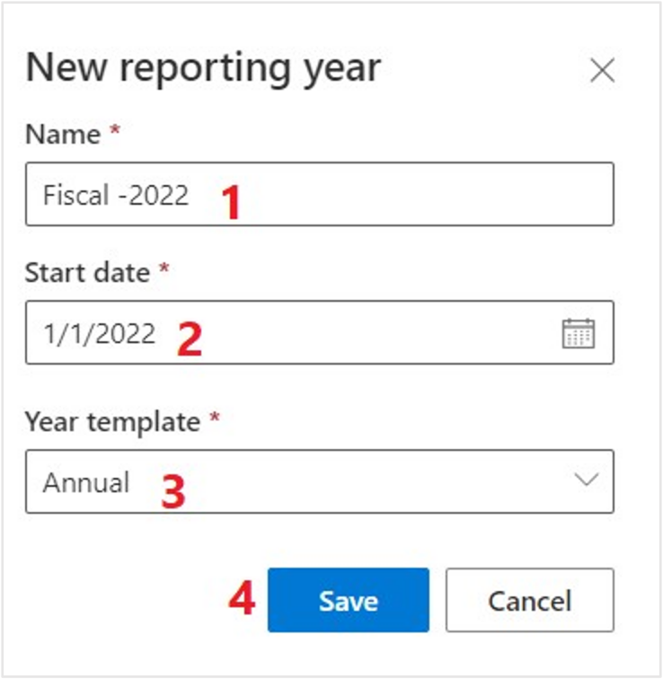 Screenshot of the reporting year details.