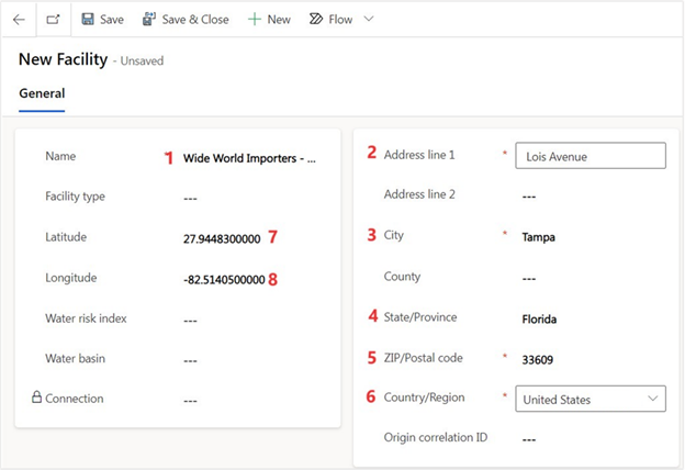 Screenshot of details entered for the second new facility.