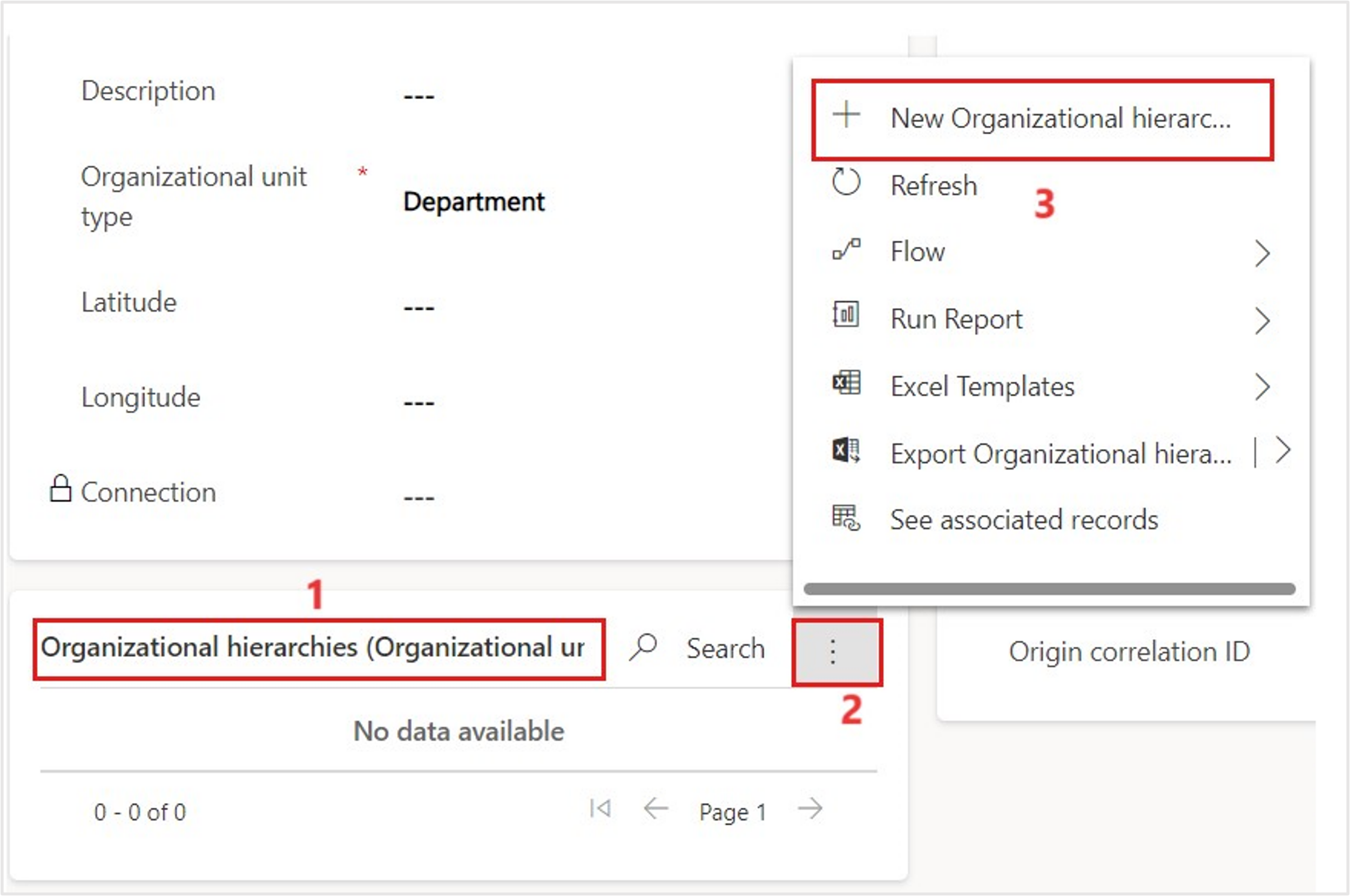Screenshot of the New Organizational hierarchy button.