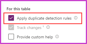 Screenshot of duplicate detection table properties.