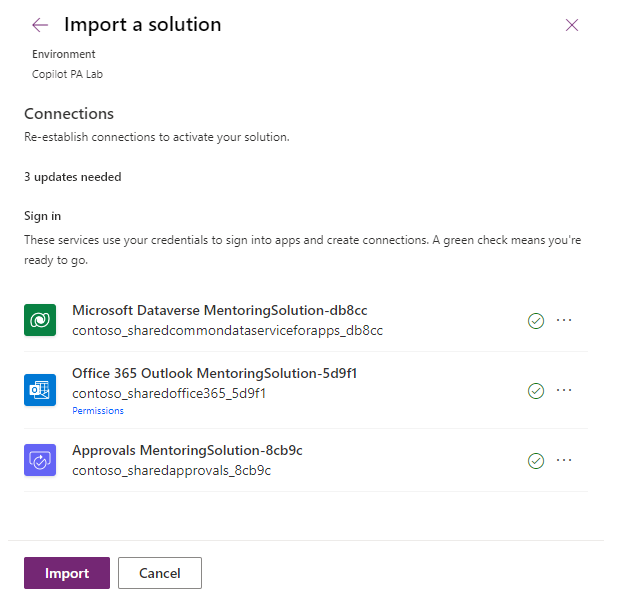 Screenshot showing the connectors that the solution uses.