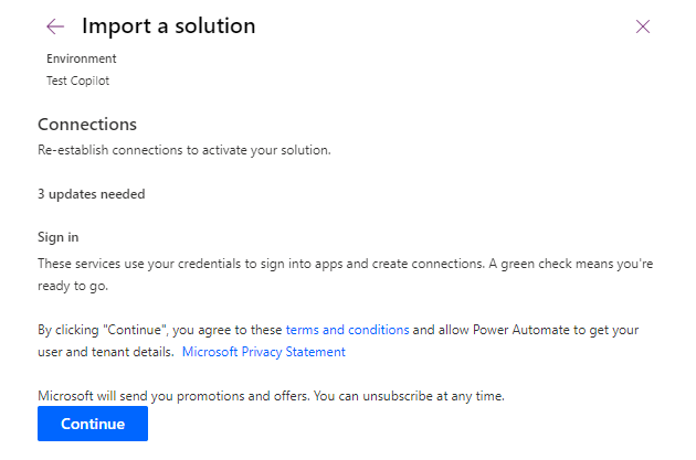 Screenshot showing the Import a solution dialog.