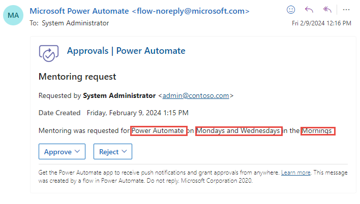 Screenshot showing the improved approval request email.