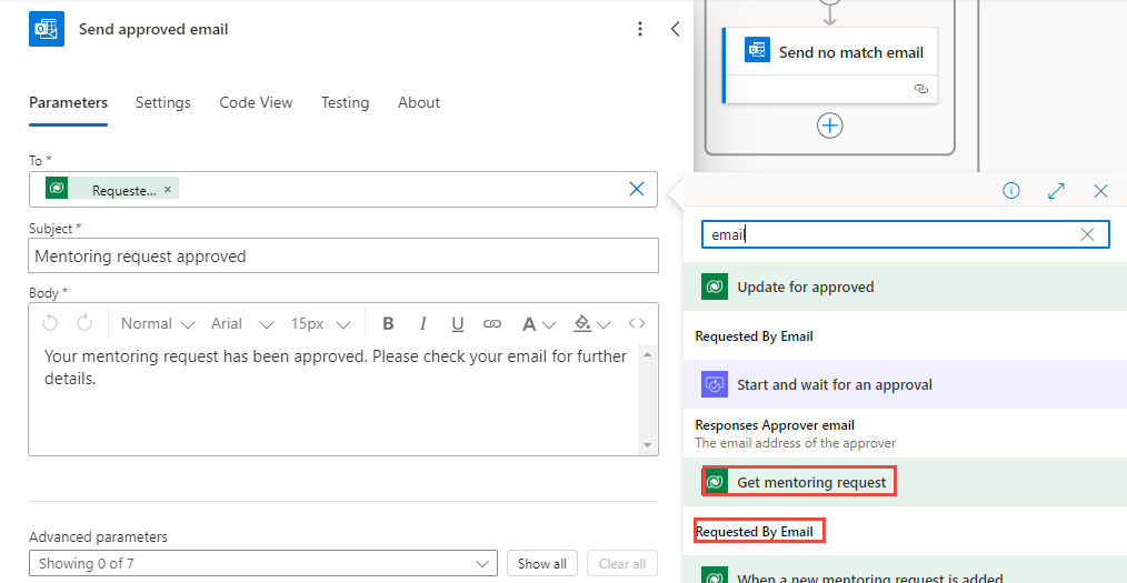 Screenshot showing the To field value.