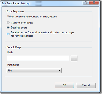 Screenshot of the Edit Error Pages Settings dialog.