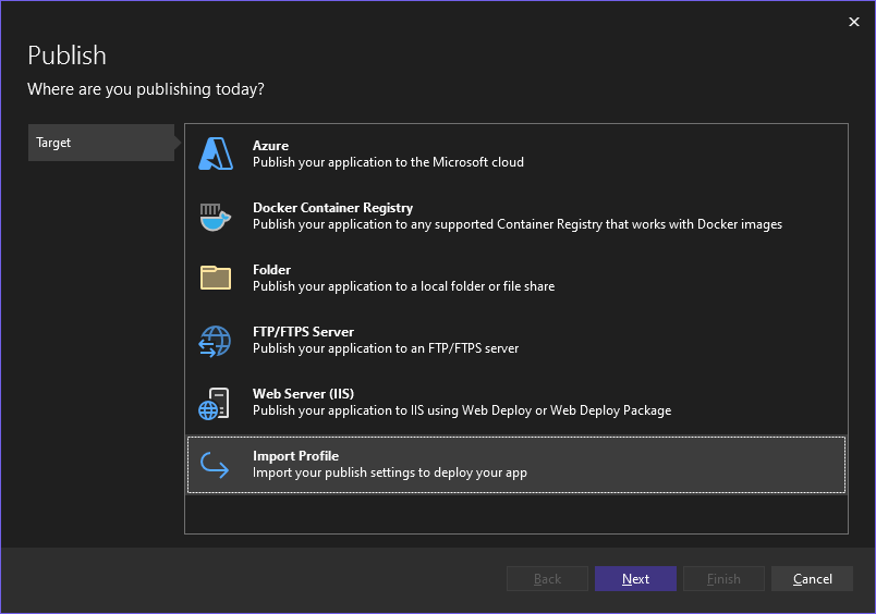 Publish to Azure by importing publish settings - Visual Studio (Windows) |  Microsoft Learn