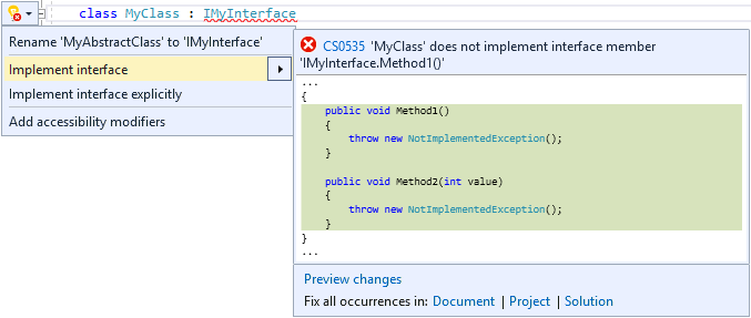 Implement interface preview