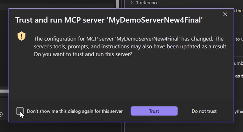 MCP trust dialog prompting user to review changes