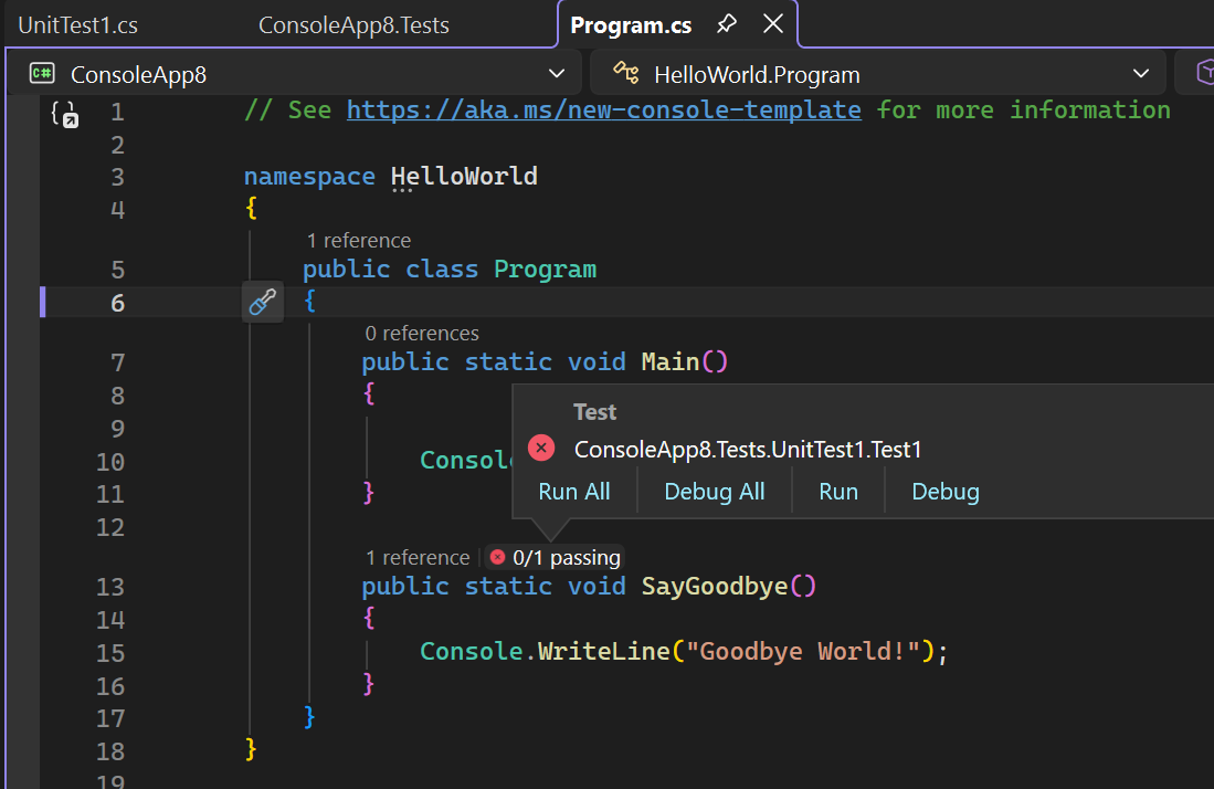 Screenshot that shows the test result indicators.