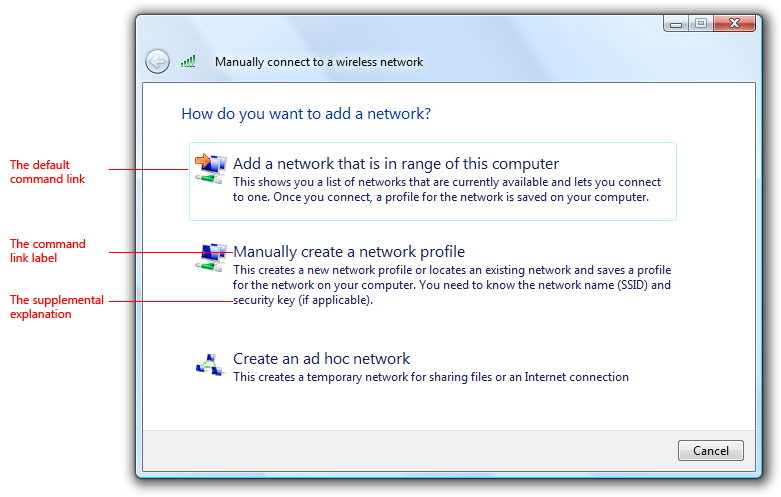 screen shot of a typical command-link dialog box