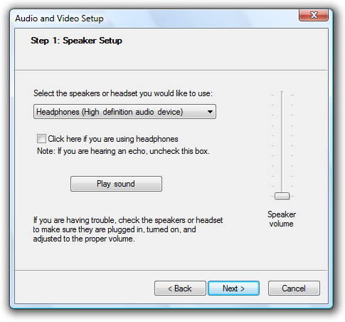 screen shot of 'audio and video setup' dialog box