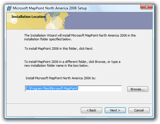 screen shot of dialog with installation location