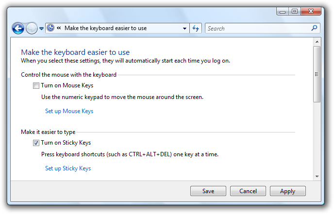 screen shot of keyboard options