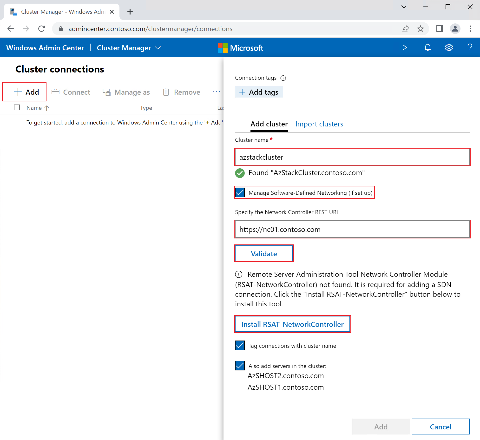 Windows Admin Center'a küme ekleme adım 1