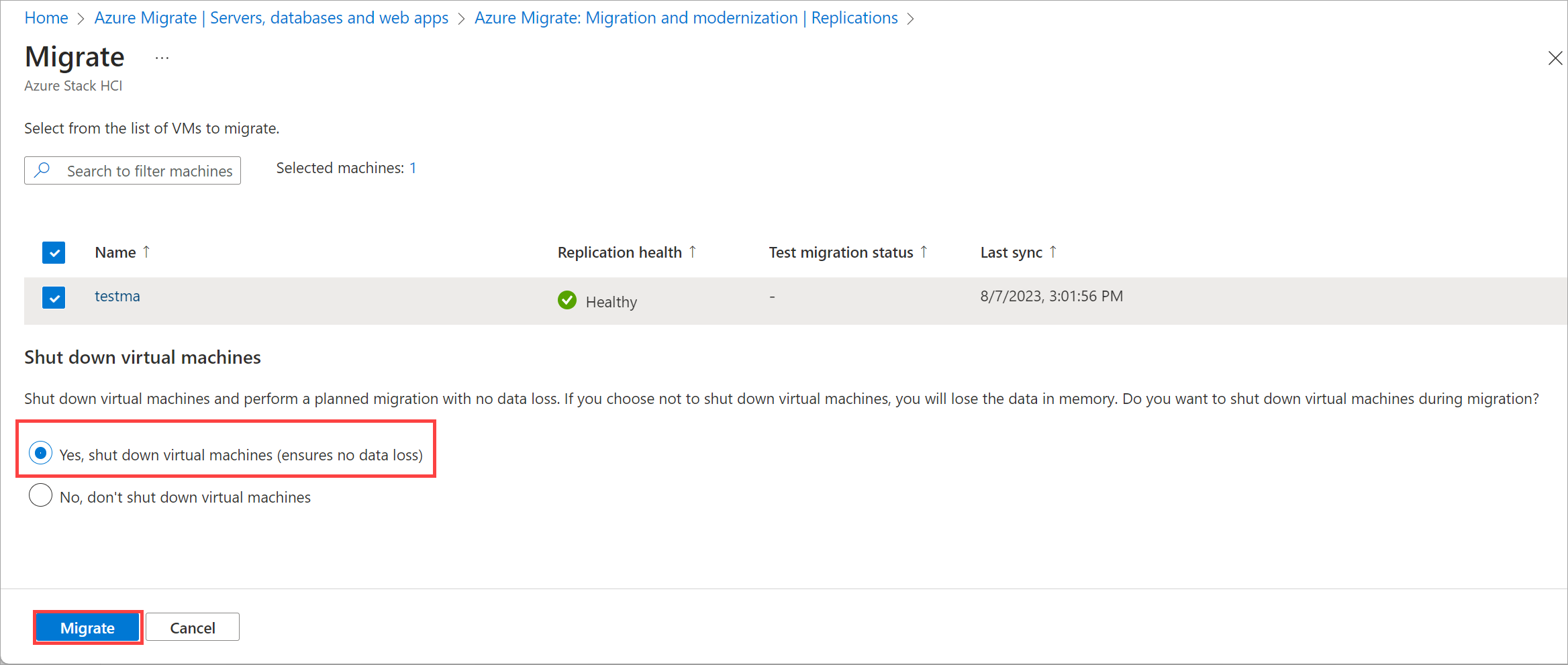 Azure portalında bağlam menüsü içeren Geçiş sayfasının ekran görüntüsü.
