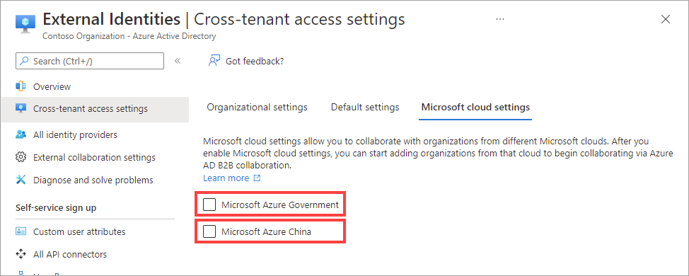 Screenshot showing Microsoft cloud settings.