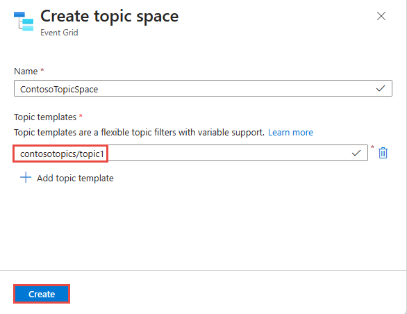 Screenshot of topic space configuration.