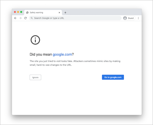 Chrome'da benzer bir site uyarısının ekran görüntüsü.