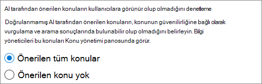 Önerilen konuları dışlama kullanıcı arabiriminin ekran görüntüsü.