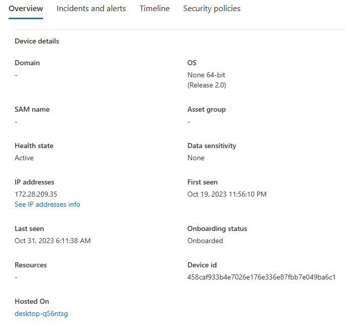 Cihaza genel bakışı gösteren ekran görüntüsü.