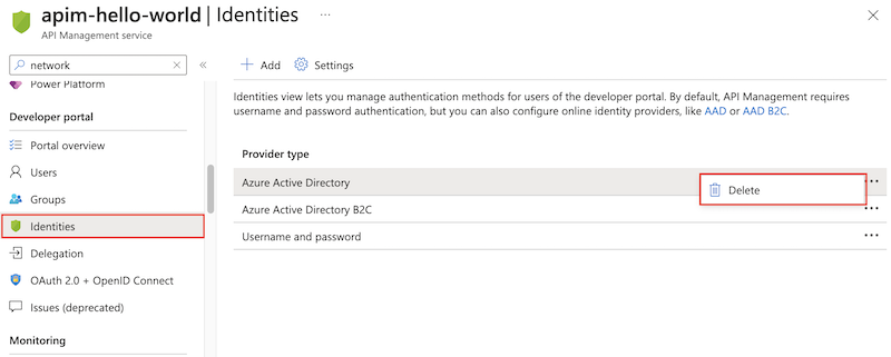 Kimlik sağlayıcılarını silme