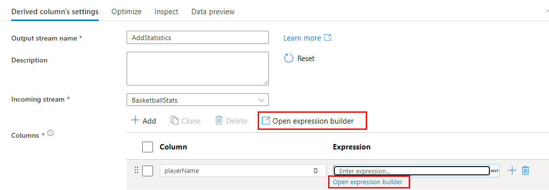 Open Expression Builder türetilir