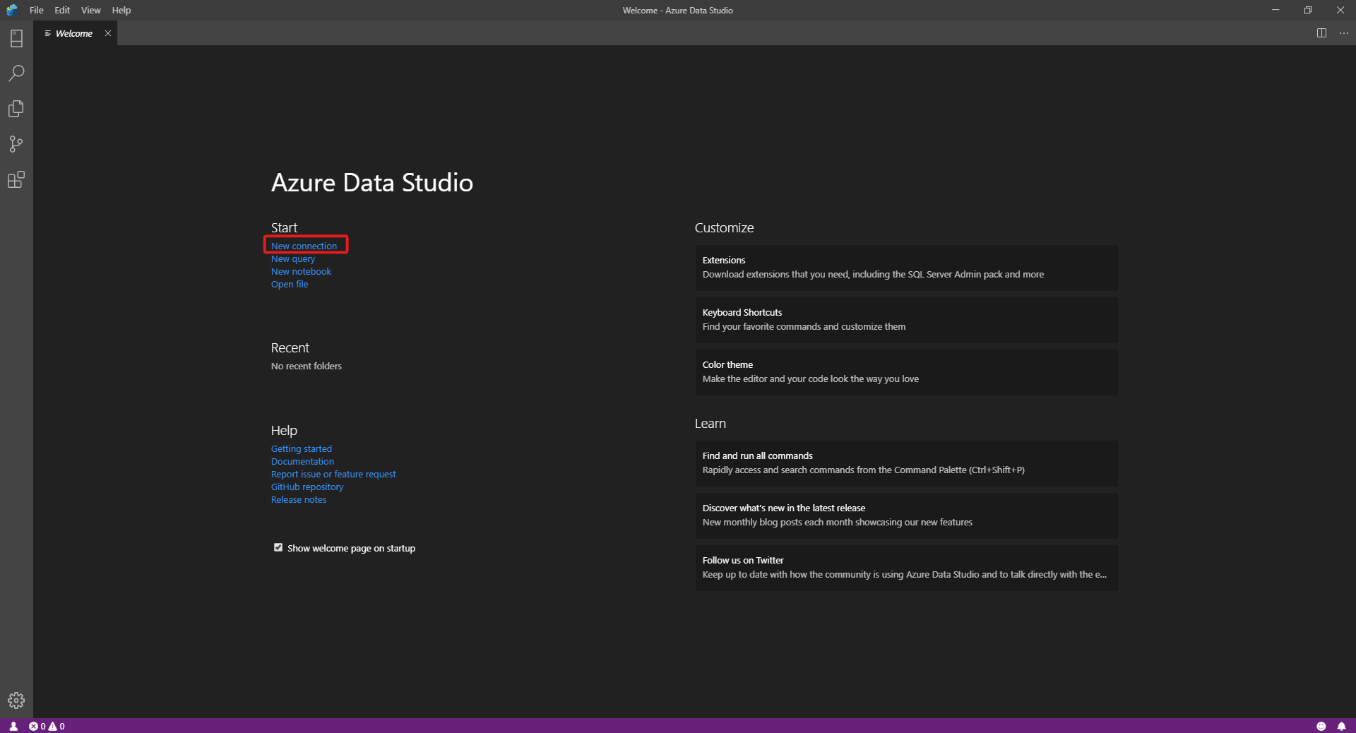 Azure Data Studio'yu açma