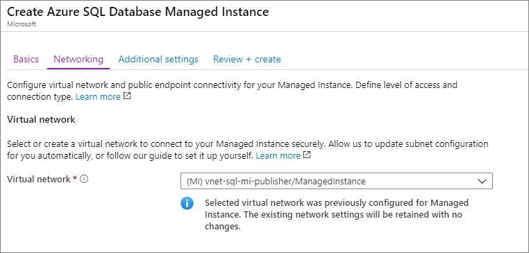 Dağıtımcı için yayımcı VNet kullanımını gösteren ekran görüntüsü.