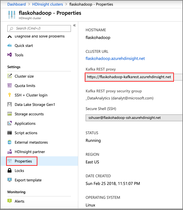 REST proxy URL'sini görüntüleyin.