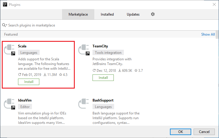IntelliJ IDEA scala eklentisini yükler.