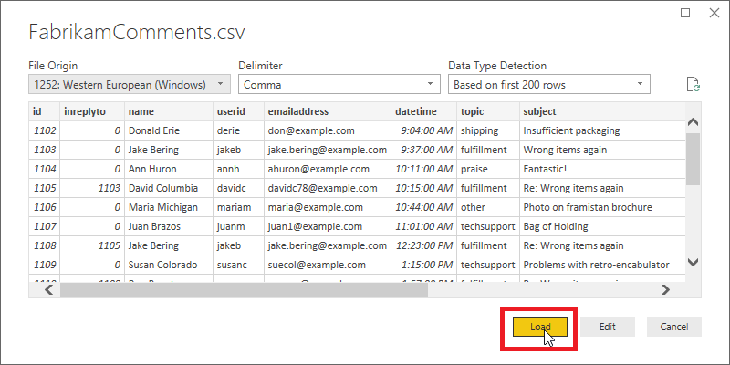 CSV İçeri Aktarma iletişim kutusu