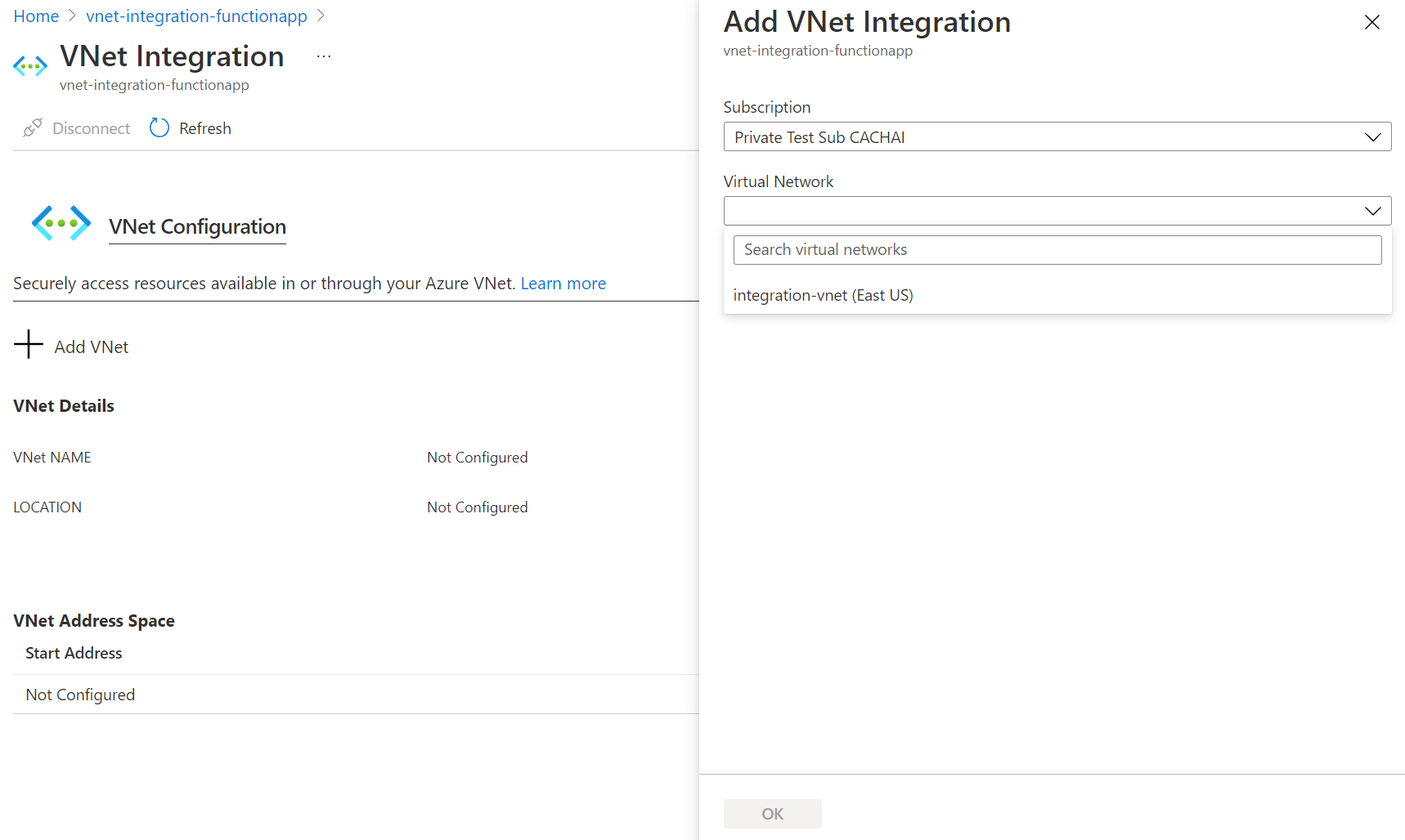 VNet'i seçin