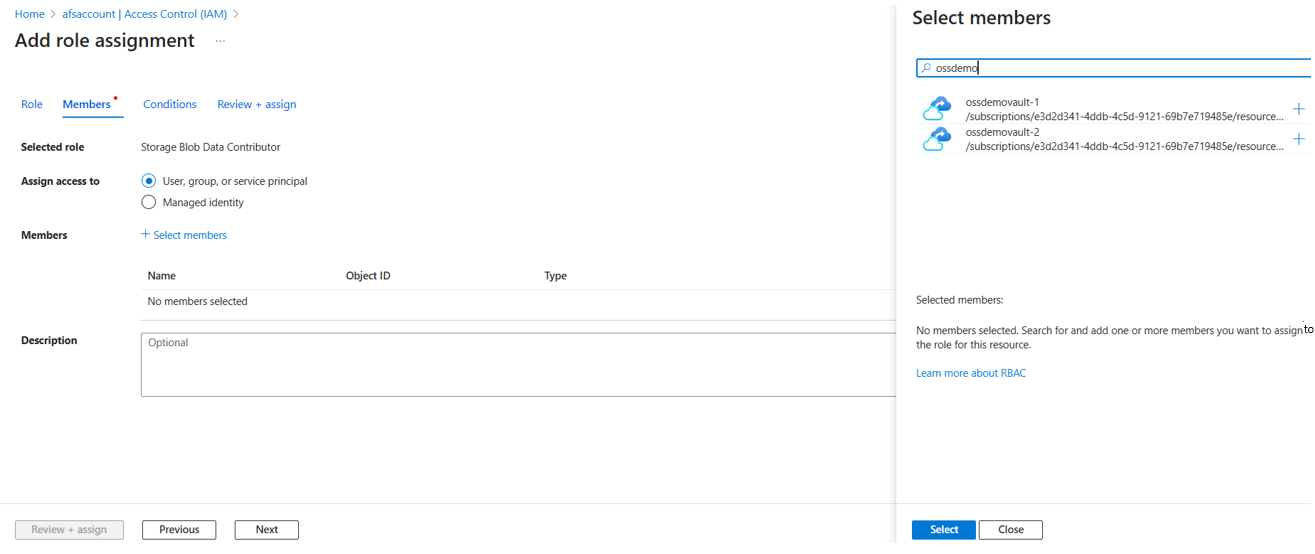 Screenshot showing the process to assign Storage Blob Data Contributor role.