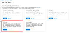 Seçecek doğru seçenek olarak Azure Tablo seçeneğini gösteren ekran görüntüsü.