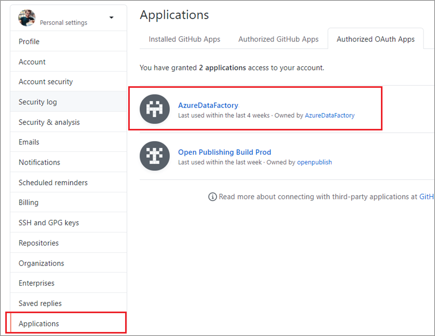 OAuth uygulamaları'nı seçin