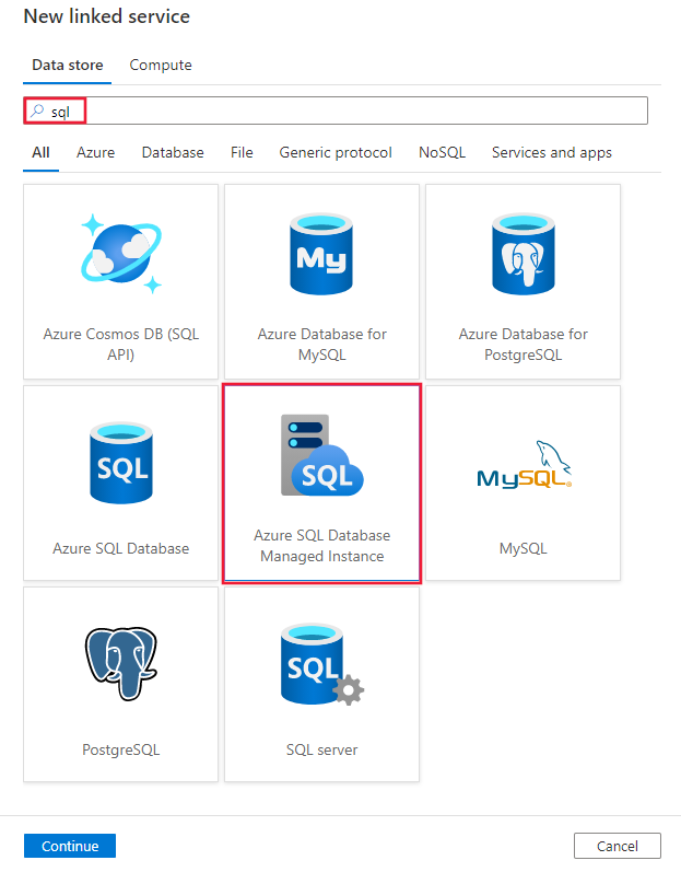  Azure SQL Server Managed Instance bağlayıcısının ekran görüntüsü.