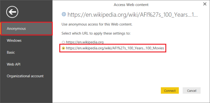 Web içeriğine erişme iletişim kutusu