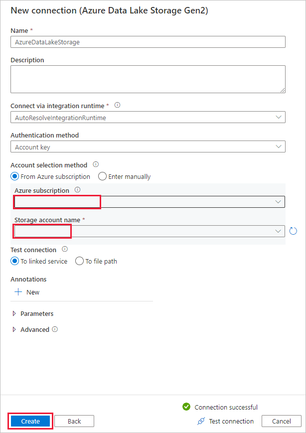 Azure Data Lake Storage 2. Nesil hesabı belirtin