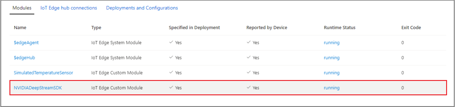 Azure portalının modüller çalışma zamanı durumunun ekran görüntüsü.