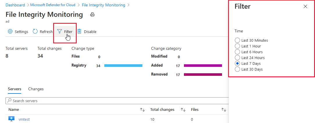 FIM panosu için zaman aralığı filtresinin ekran görüntüsü.